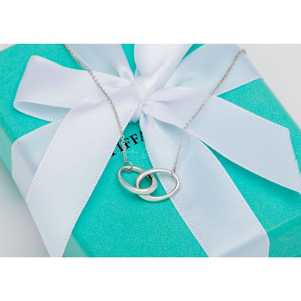 Tiffany & Co Necklace Elsa Peretti Interlocking 20mm Ovals Pendant Silver 16"